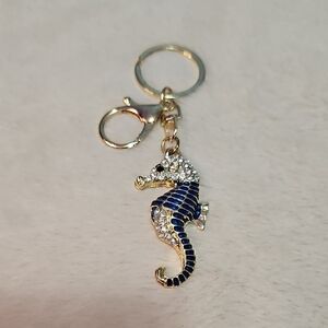 Gold and Blue Seahorse Keychain